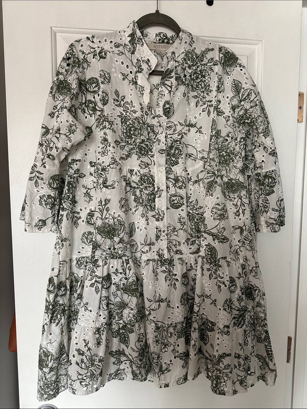 Astrid White & Green Floral Eyelet Dress